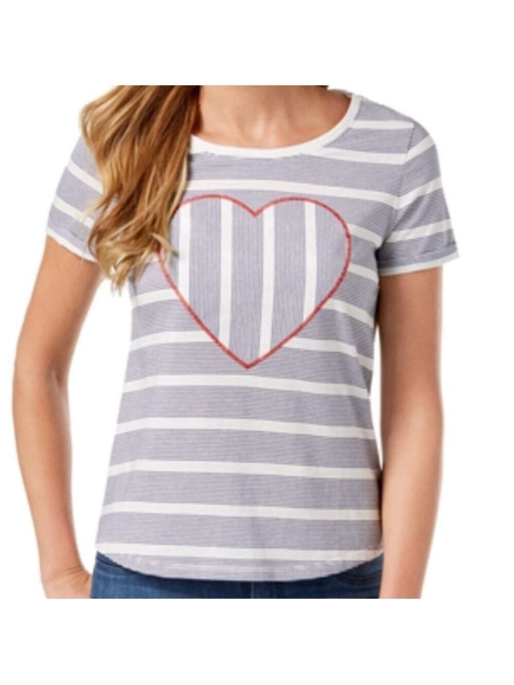 Tommy Hilfiger Red White and Blue Striped Heart T-Shirt Size XS